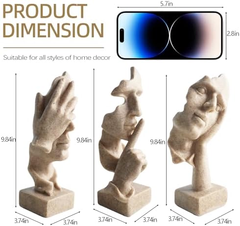 aboxoo Large 3 Pcs Thinker Statue, Silence is Gold Resin Sculptures Decor - Image 7