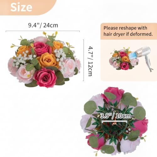 NUPTIO Flower Ball Centerpieces for Tables: Hot Pink & Orange & Pink Rose - Image 3