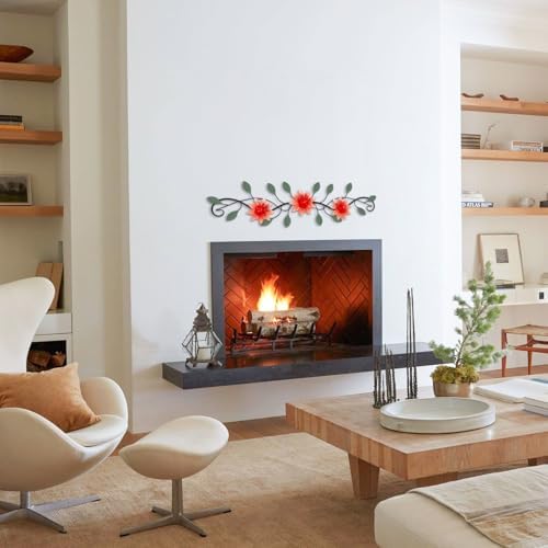 KHJCXS Metal Wall Art Modern Minimalist Metal Flowers Indoor Decor Horizontal Wall Art Iron Artwork,for Over Door,Bedroom,Living Room,Kitchen,Office Scroll Decor(Red) - Image 4
