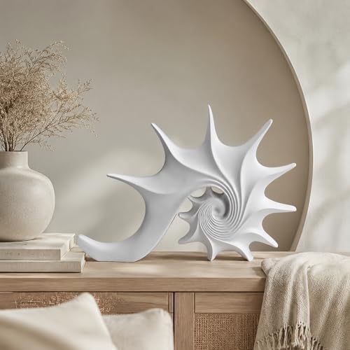 Coastal Nautical Beach Decor White Conch Resin Statue - Image 6