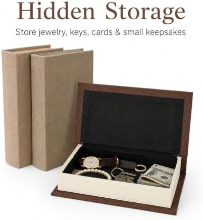 DECOR4SEASON Modern Linen and Wood Decorative Faux Book Boxes Set of 3, 8" - Image 3