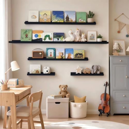 48inch Long Floating Shelves for Wall Decor, 5-Set Shelves with Lip, Black - Image 6