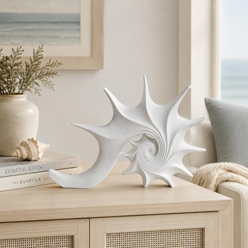 Coastal Nautical Beach Decor White Conch Resin Statue - Image 2