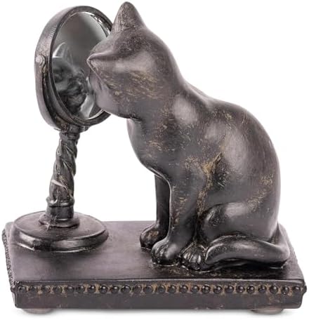 Young's Inc. Cat Figurine with Mirror - Cute Statue - Whimsical Decor for Cat Lovers - Cat Collectibles and Meditation Decor - 4'' L X 2'' W X 4'' H by YoungsInc