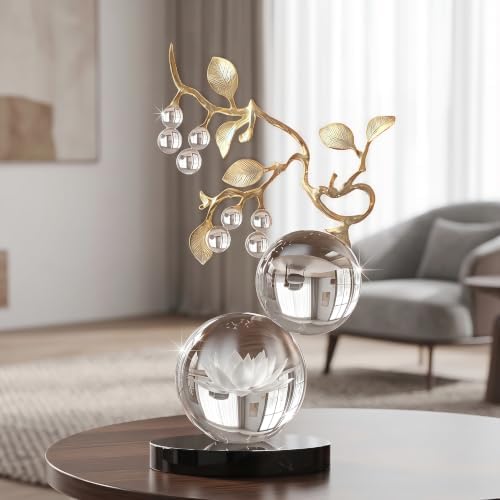 Large Glass Sculpture, Nature Inspired Decorative Statue with Gold Metal Branch - Minimalist Desk Sculpture Home Decor for Tabletop Living Room Shelf Desk Office - Unique Housewarming Gift by MatauraHomeDecoration