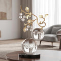 Large Glass Sculpture, Nature Inspired Decorative Statue with Gold Metal Branch - Minimalist Desk Sculpture Home Decor for Tabletop Living Room Shelf Desk Office - Unique Housewarming Gift by MatauraHomeDecoration