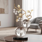 Large Glass Sculpture, Nature Inspired Decorative Statue with Gold Metal Branch - Minimalist Desk Sculpture Home Decor for Tabletop Living Room Shelf Desk Office - Unique Housewarming Gift by MatauraHomeDecoration