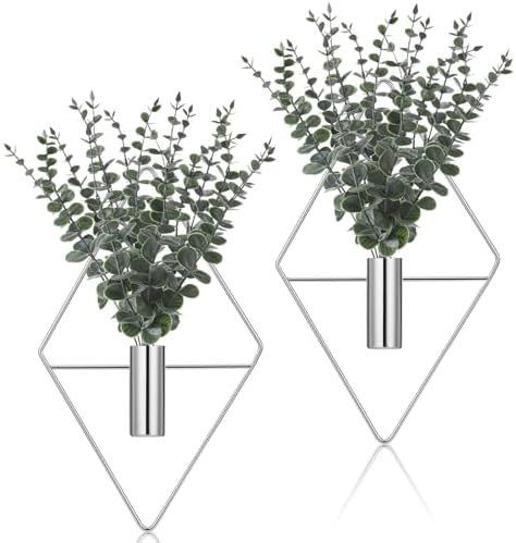 Jexine 2 Pcs Hanging Artificial Planters Wall Decor, Chrome, Eucalyptus by Jexine