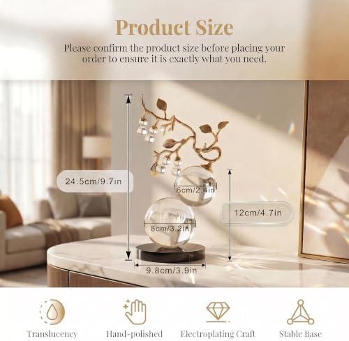 Clear Glass Sculpture, Nature Inspired Decorative Statue with Gold Metal Branch - Minimalist Desk Sculpture Home Decor for Tabletop Living Room Shelf Desk Office - Unique Housewarming Gift - Image 5