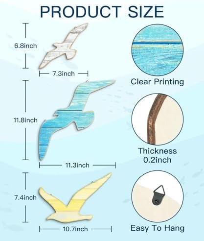 Putuo Decor 3pcs Wood Seagull Wall Decor Beach Wall Hanging Coastal Theme Wall Art Nautical Wall Sculpture Sea Birds Lake House Ocean Decor Vintage Ornaments for Home Bathroom - Image 2