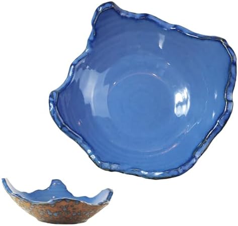8" Small Ceramic Decorative Bowl，Irregular Rim Reactive Glaze Key Bowls for Entryway Table，Blue Coffee Table Bowl Decor，Modern Fruit bowls for Tabletop or Home Decor by WBXZIXN