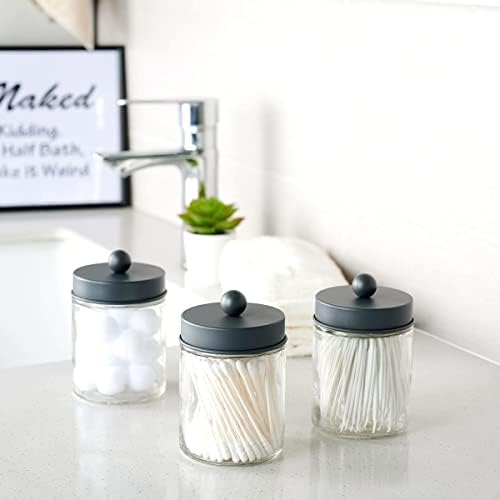 Amolliar Glass Apothecary Jar Qtip Holder Metal Lids 4pc/Grey - Image 5