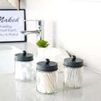 Amolliar Glass Apothecary Jar Qtip Holder Metal Lids 4pc/Grey - Image 5