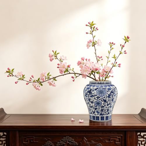 Small Blue and White Ginger Jar with Gilt Edges, Ceramic Ginger Jar with Lid, Exquisite Floral Patterns Chinoiserie Tea Storage Jar for Living Room, Kitchen & Coffee Corner - Image 6