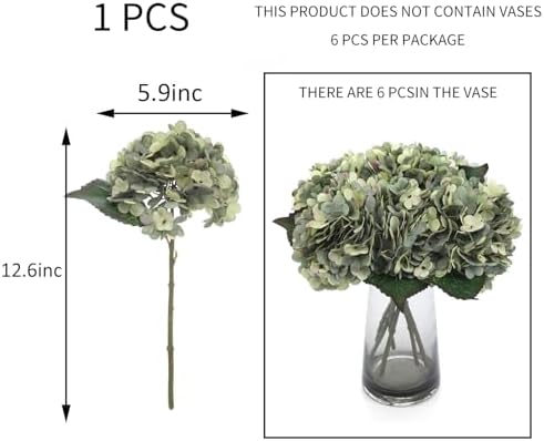 Kimura's Cabin 6pcs Hydrangea Artificial Flowers Fake Hydrangeas,Mint Green - Image 2