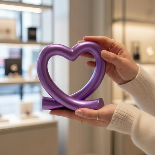 Lescafita Purple Heart Decor Sculpture, Artistic Abstract Love Statue Modern Home Decor Accent for Desk Shelf Coffee Table Room, Creative Unique Gift - Image 4