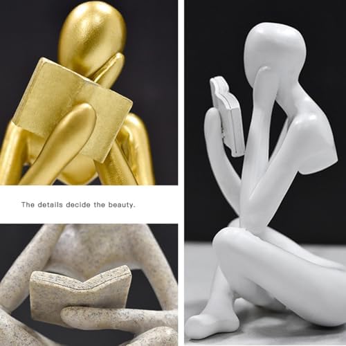 Gold Reading Women Statue, Thinker Sculptures, Abstract Art Ornament, Modern Aesthetic Figurine Decoration, Suitable for Home Living Room Bedroom Office Shelf Table Desk Bookshelf Decor (Black Right) - Image 4