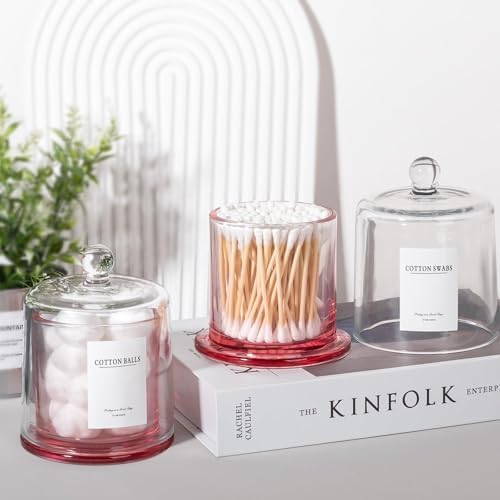 rejomiik Qtip Holder Apothecary Jars with Lid, 2 Pack Thick Glass, Pink - Image 2