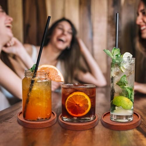 Mckanti Wooden Coasters Set of 6 with Holder, Acacia Wood Drink Coasters for Farmhouse, Patio, Bar Decoration - Image 6