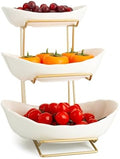 jessie 3 Tier Ceramic Fruit Bowls for Kitchen Counter with Metal Rack, Fruit Basket with Stand, Porcelain Bowls for Fruit Vegetable Bread Candy Snack Nuts Dessert Cake Tray (White 3 Layer) by jessie