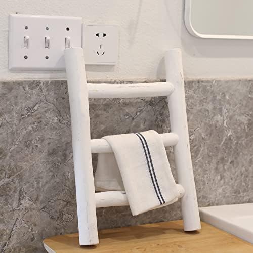 FUIN Tea Towel Ladder, Mini Rustic Solid Wood Decorative Ladder, White - Image 5