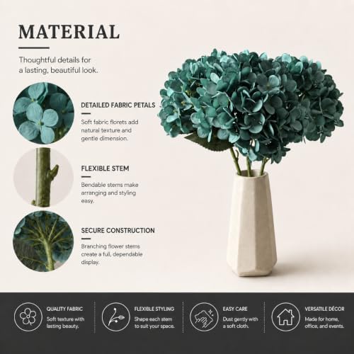 Mandy's 3 Stems Artificial Teal Hydrangea Flowers - Image 4