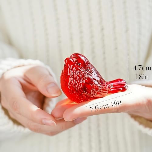 2 Pack 3" Red Glass Bird Figurine Blown Glass Birds Gifts for Animal Lovers - Image 5