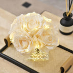 Silk Roses in Glass Vase with LED, Low Centerpiece for Table, Cream - Image 3