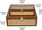 Set of 2 Stackable Rattan and Cane Display Boxes with Glass Lid,Brown - Image 3