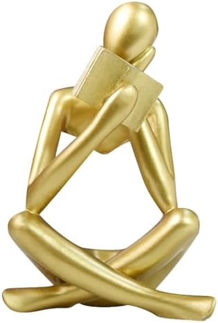 Gold Reading Women Statue, Thinker Sculptures, Abstract Art Ornament, Modern Aesthetic Figurine Decoration, Suitable for Home Living Room Bedroom Office Shelf Table Desk Bookshelf Decor (Gold Right) by Jinkoozz