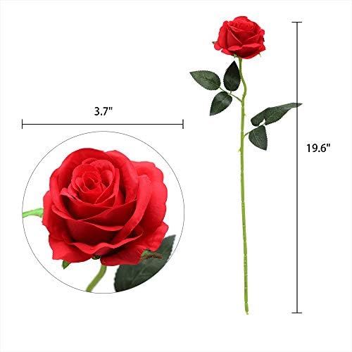 10pcs Red Roses Artificial Flowers, Realistic Faux Rose with Long Stem - Image 4
