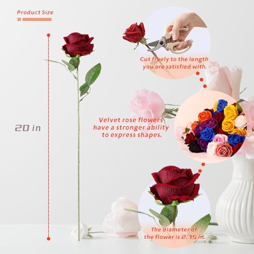 12 Pcs Artificial Rose Flowers, Dark Red Silk Roses with Long Stems, Realistic Fake Roses for Wedding Centerpiece Party Home and Office DIY Decor - Image 2