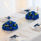 BLOSMON Royal Blue Artificial Flowers: 6 Pcs Fake Roses Flower Ball Centerpieces for Wedding Dinning Table - Faux Silk Kissing Bouquet with Base Floral Arrangement for Home Party Event Decor - Image 2
