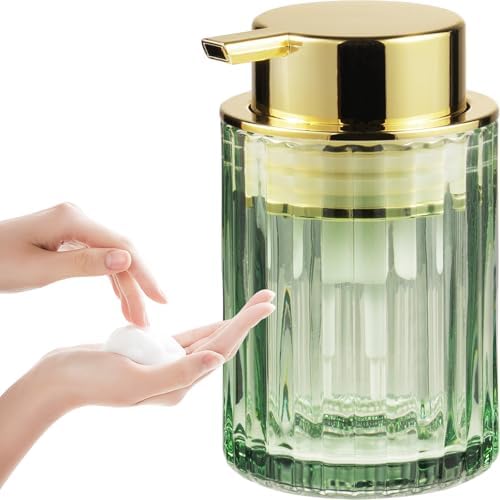 Amolliar Foaming Soap Dispenser, Green Glass Soap Dispenser Bathroom(Gold) by Amolliar
