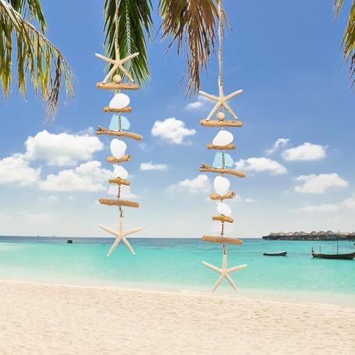 JQAQJU 2PCS Wooden Driftwood Wall Decor with Starfish, Coastal Wall Decor - Image 3