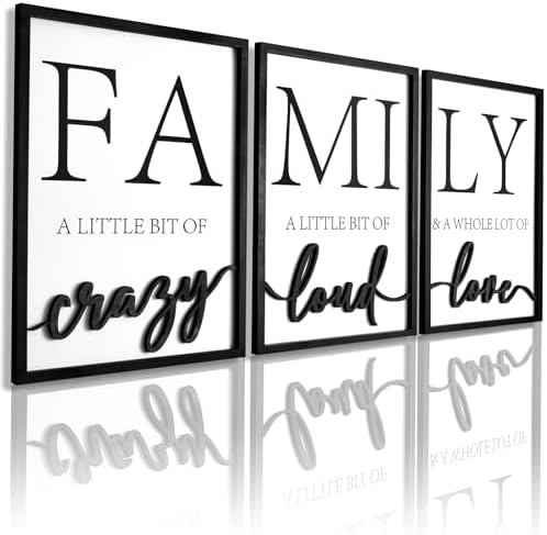 3D Wood Family Wall Decor, 36" x 16" Framed Family Sign Wall Art, 3D Pictures for Living Room (Ready to Hang, 12x16 inches, Set of 3, Framed) by KIOSSUT