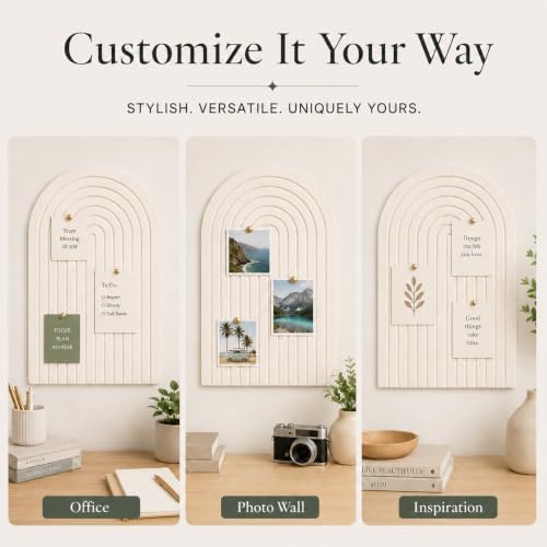 Large Arched Felt Bulletin Board, Sized 36" x 24" for Office & Wall Decor – 6 Customizable Adhesive Tiles with Pins are Perfect to Display Your Photos (Khaki-A) - Image 5