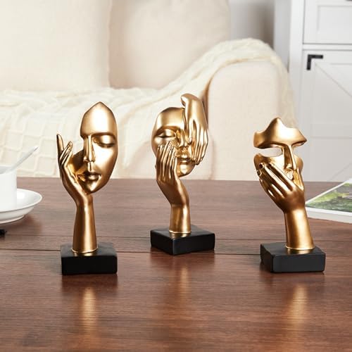 Gold Decor Thinker Statues Set of 3,Golden Abstract Face Resin Sculptures,Home Decor Accents,Office Bookshelf Decor, Shelf Side, Table Decorations for Living Room, Gift for Friends (gold-3Pcs) - Image 4