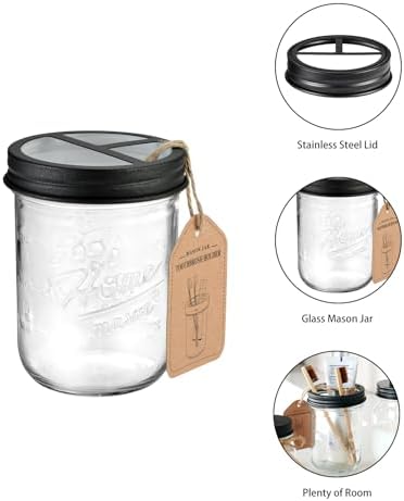 SheeChung 2 Piece Mason Jar Soap Dispenser and Toothbrush Holder Set, Black - Image 6