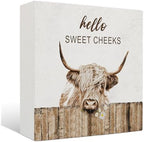 Highland Cow Bathroom Decor - Hello Sweet Cheeks Bathroom Decor, Funny Highland Cow Wood Signs, 5 X 5 Inches by Unknown