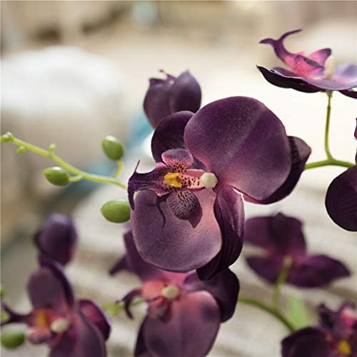 Large Silk Potted Orchid Arrangement in Oval Ribbed Ceramic Pot Dark Purple - Image 5