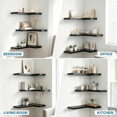 Floating Corner Shelves Wall Mounted with Invisible Brackets Set of 3 - Image 5
