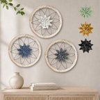 Paquesta 3 Piece Round Farmhouse Wall Decor with 6 Piece Interchangeable Flowers 15.75'' Medallion Wood & Metal Rustic Wall Art for Living Room Bedroom Kitchen Bathroom Dining Room Home Decorations (large black wheel) by Paquesta