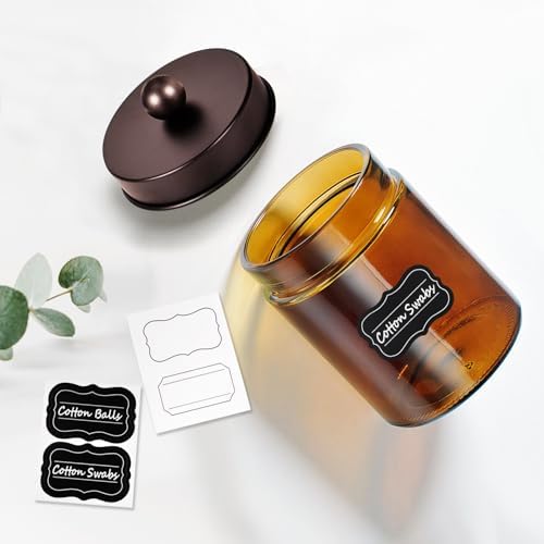 Amolliar Amber Glass Apothecary Jars Qtip Holder w/Metal Lids,Bronze 2pc - Image 4