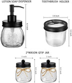 Amolliar Glass Mason Jar Bathroom Accessories Set 4 Pcs (Black) - Image 2