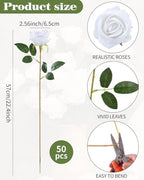 Coferset 50pcs Velvet Artificial Roses Flowers in Bulk,White - Image 6