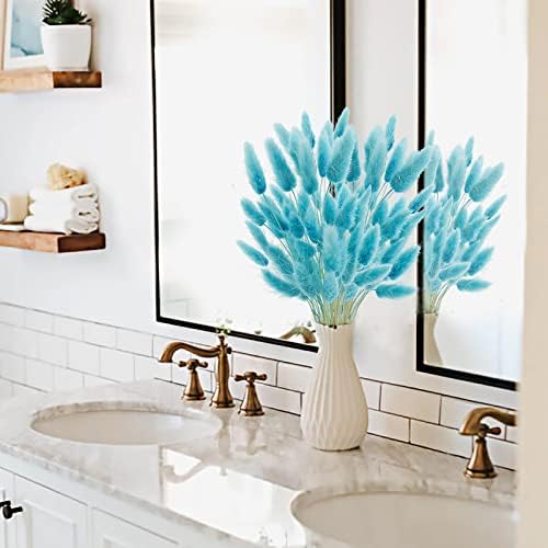Uieke 120 Pcs Teal Blue Natural Bunny Tails Dried Flowers, 17inch Dried Pampas Grass Decor, Boho Blue Flowers Home Table Decor, Wedding Decorations for Home - Image 2
