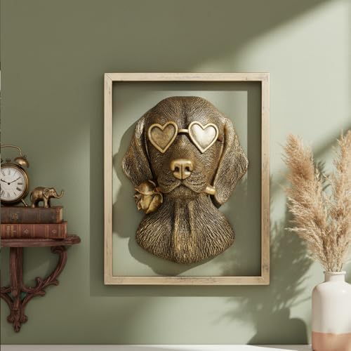 Newinhome Animal Heads Wall Decor (Includes Metal Frame) Resin Animals Sculptures Dog Head Wall Hanging Decoration Gold vintage Wall Sculpture for Living Room Bedroom Office(Dachshund) - Image 2