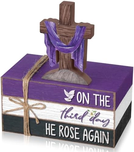 Geelin 4 Pcs Easter Christian Table Decoration Wooden Book Stack Signs by Geelin