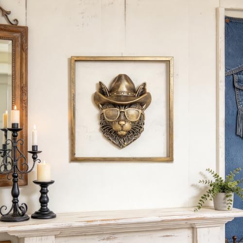 Newinhome Animal Heads Wall Decor (Includes Metal Frame) Resin Animals Sculptures Head Wall Hanging Decoration Gold vintage Wall Sculpture for Living Room Bedroom Office(Bobcat) - Image 6